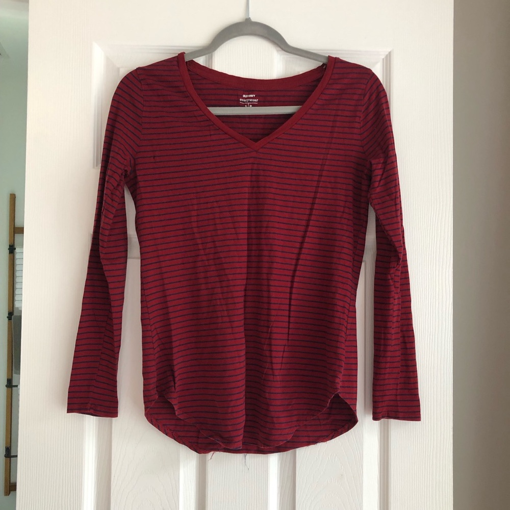 Old Navy red/black striped shirt, size small